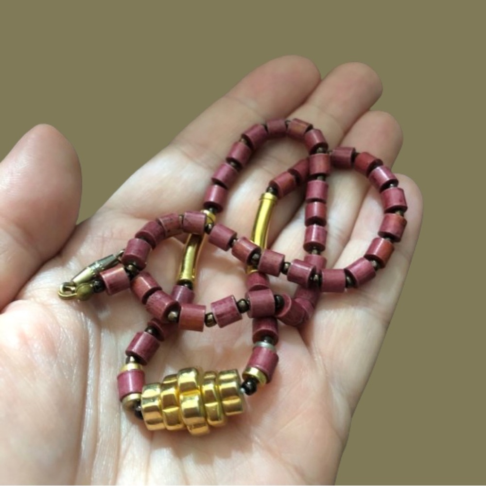 Unique vintage choker necklace w/ Art Deco style goldtone beads